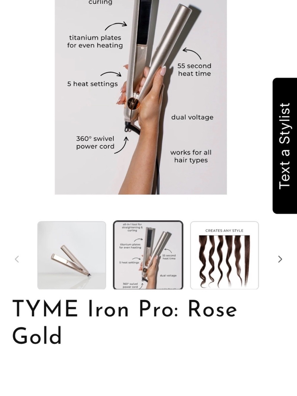 TYME Iron Pro Hair Styler - Rose Gold and Black Accents